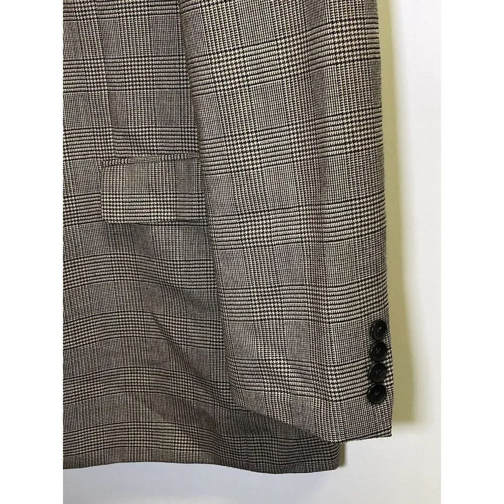 Nautica Wool 2 Button‎ Sport Coat 44L Light Brown Glen Plaid Blazer Jacket